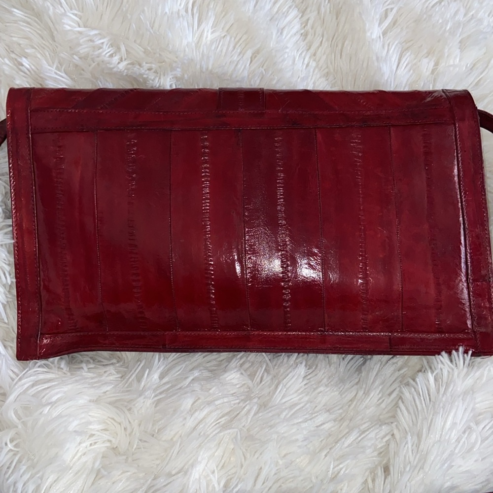 Vintage Bag genuine Eel skin shoulder & clutch bag Dark red magnetic closure - Picture 2 of 16